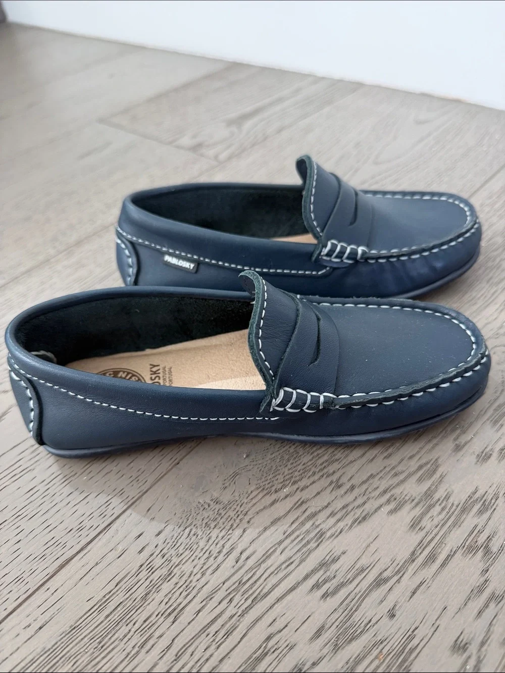 Pablosky Kids Navy Leather Penny Moccasins